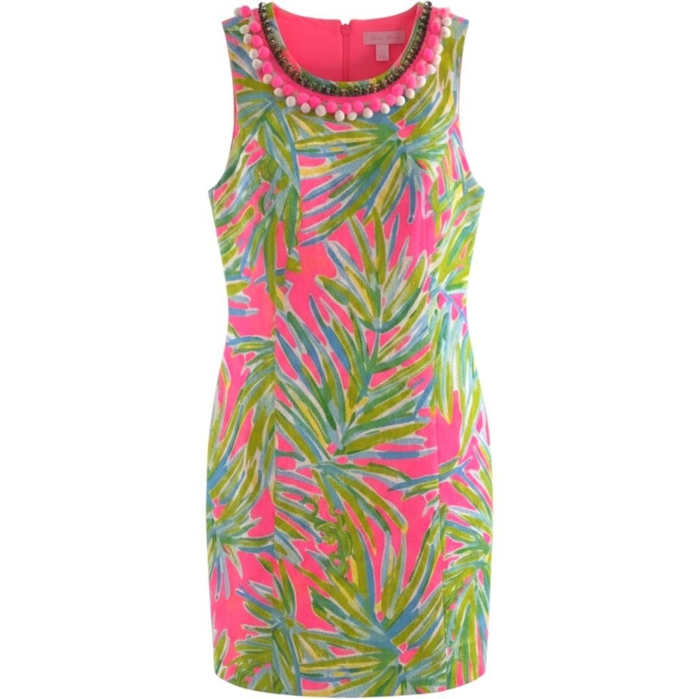 Lilly‎ Pulitzer Mila Shift Dress Tiki Pink Royal Lime Palm Pom Pom Size 0 NWT